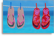 Flip flops hanging on a clothesline