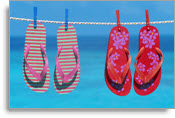 Flip flops hanging on a clothesline