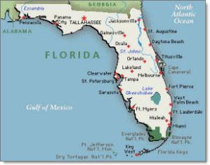 Map Highlighting Florida Gulf Coast